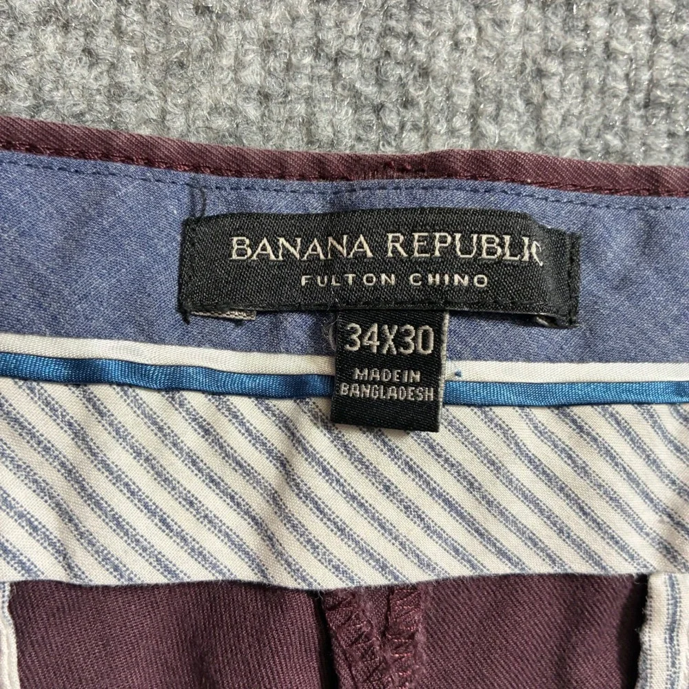 Banana Republic Fulton Chino Mens‎ 34x30 Burgundy Slim Stretch Pants